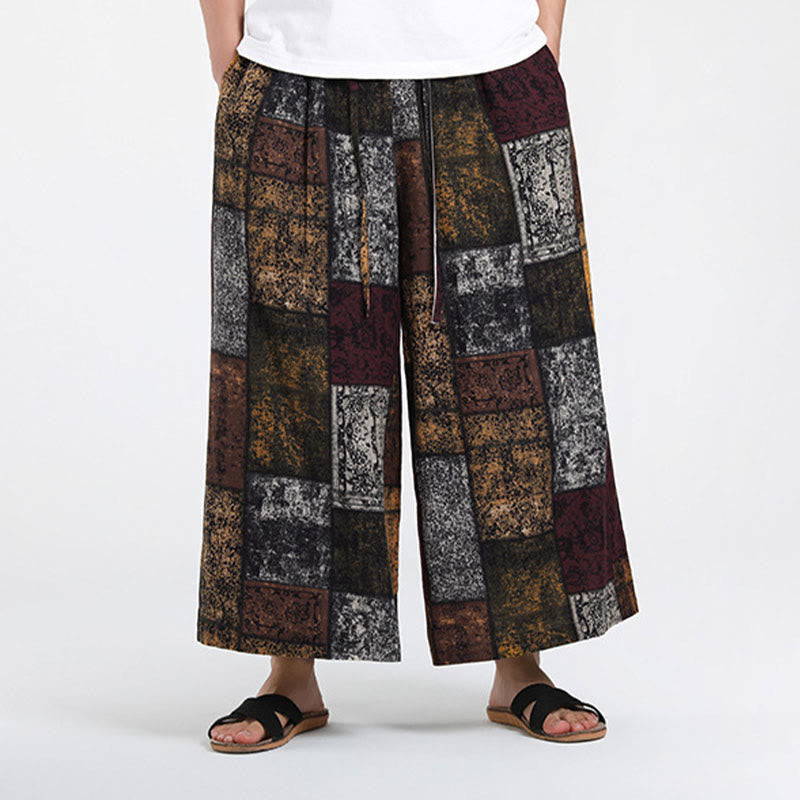 Nimara Ritual Summer Patchwork Design 7-8 Length Men's Wide Leg Pants With Pockets