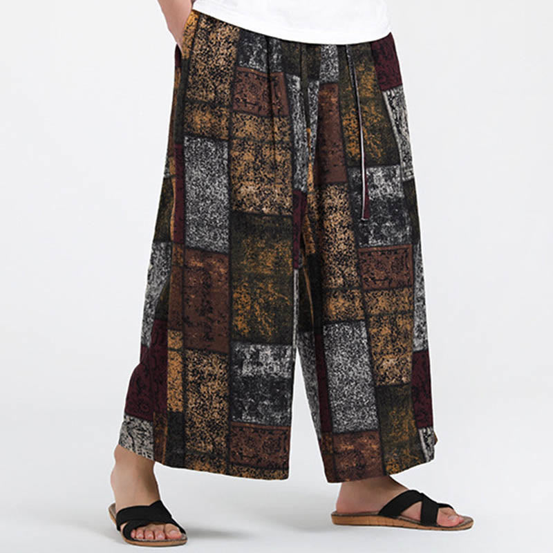 Nimara Ritual Summer Patchwork Design 7-8 Length Men's Wide Leg Pants With Pockets