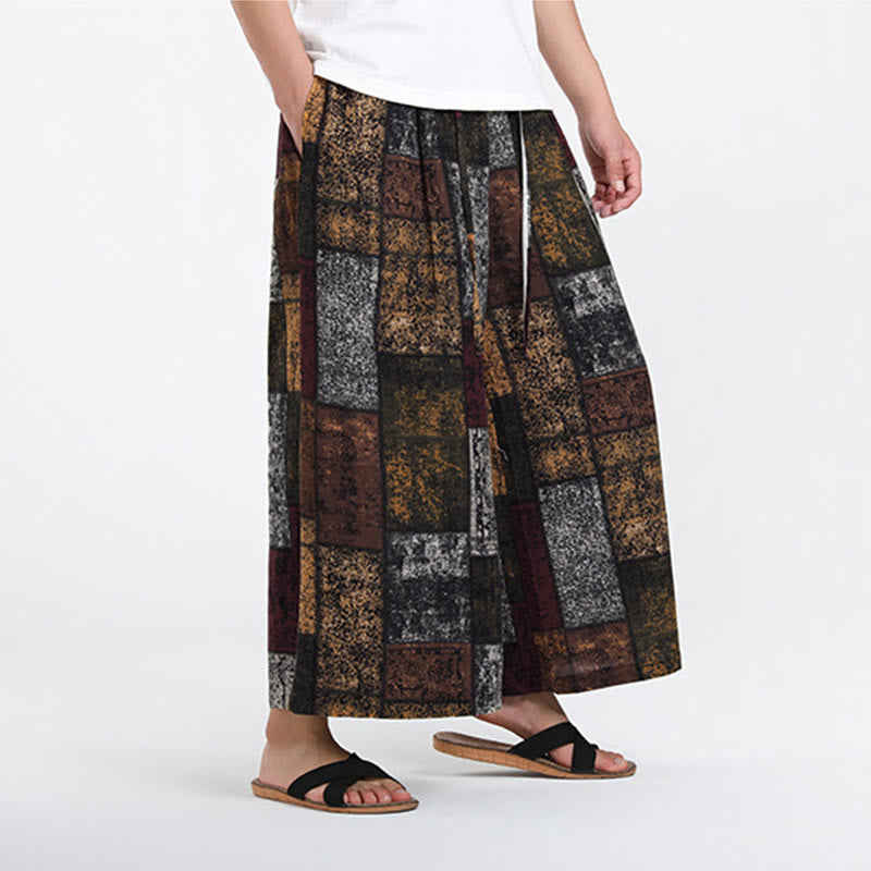 Nimara Ritual Summer Patchwork Design 7-8 Length Men's Wide Leg Pants With Pockets