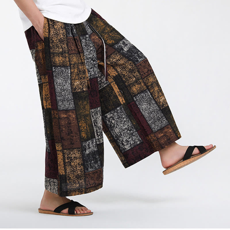 Nimara Ritual Summer Patchwork Design 7-8 Length Men's Wide Leg Pants With Pockets