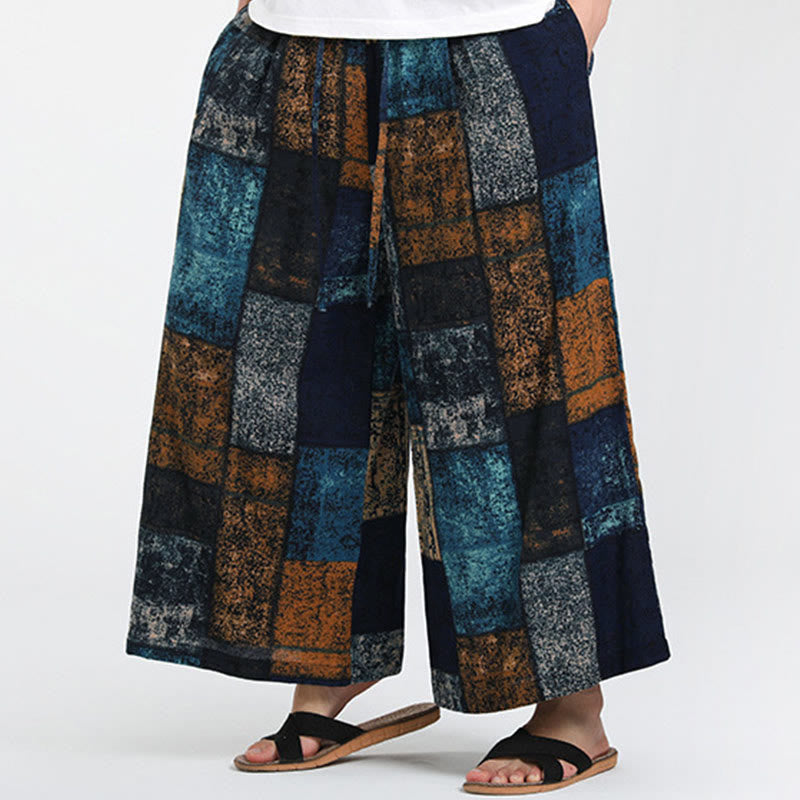 Nimara Ritual Summer Patchwork Design 7-8 Length Men's Wide Leg Pants With Pockets