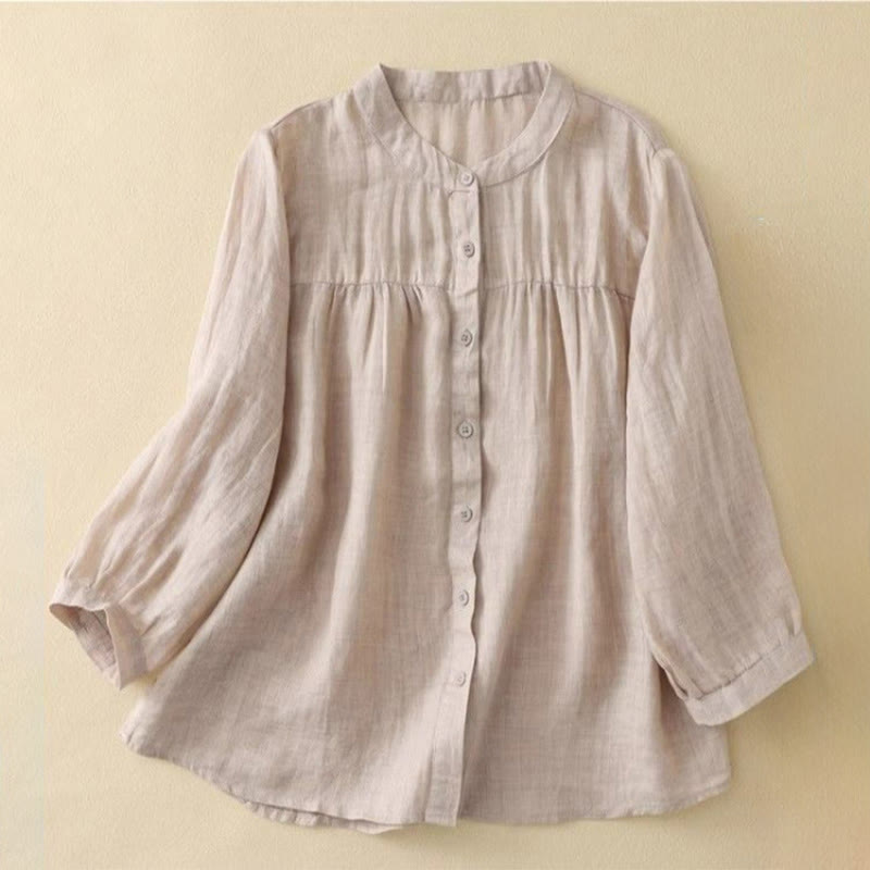 Nimara Ritual Plain Crew Neck Buttons Design Three Quarter Sleeve Women's Shirt