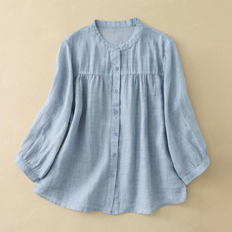 Nimara Ritual Plain Crew Neck Buttons Design Three Quarter Sleeve Women's Shirt