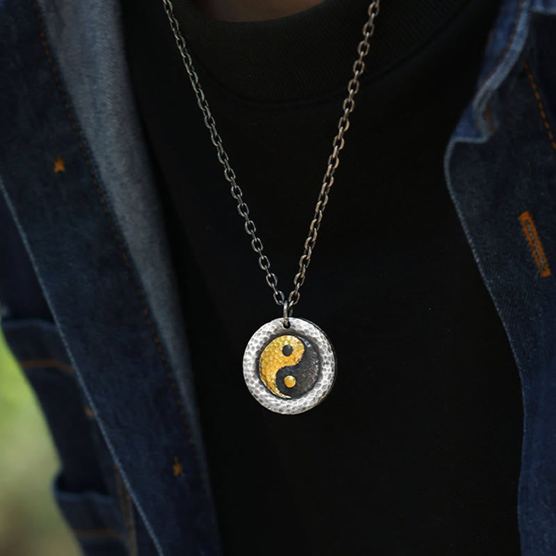 Nimara Ritual 999 Sterling Silver 999 Gold Yin Yang Balance Titanium Steel Chain Necklace Pendant