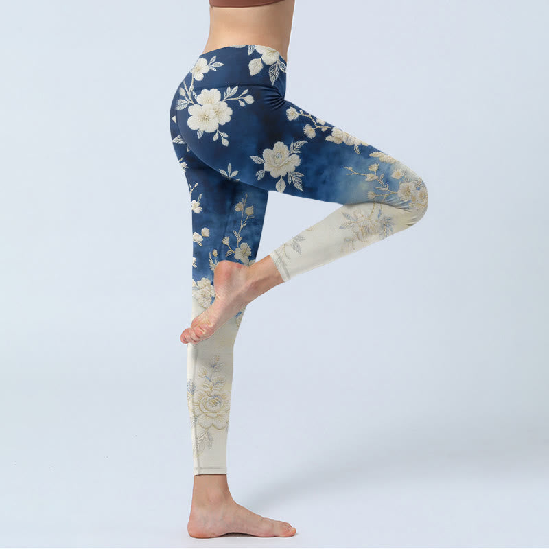 Nimara Ritual Elegant Refined Flower Pattern Print Gym Leggings Women's Yoga Pants