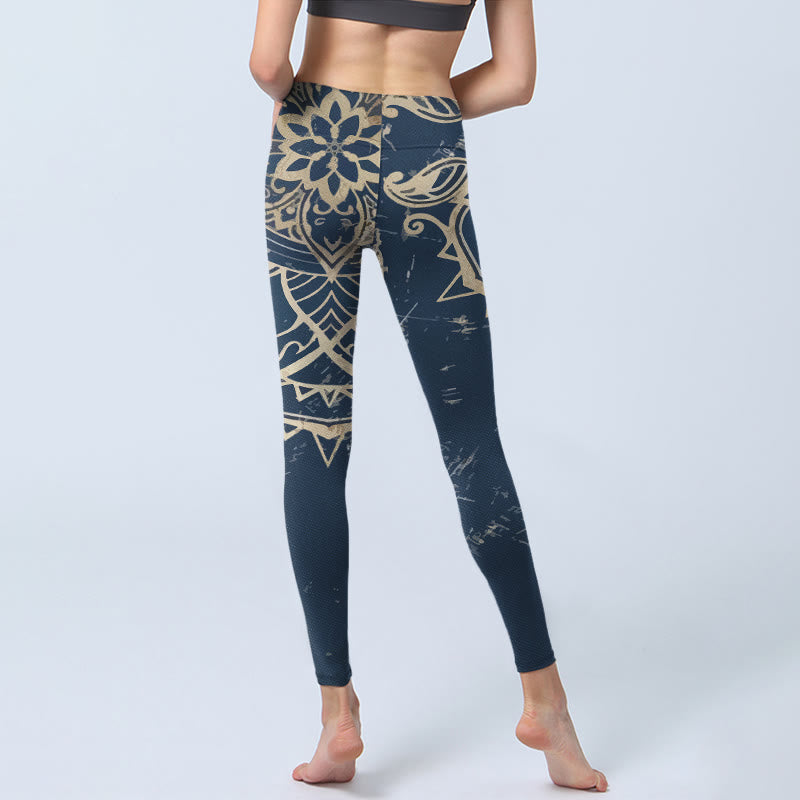 Nimara Ritual Retro Mandala Pattern Print Gym Leggings Women's Yoga Pants