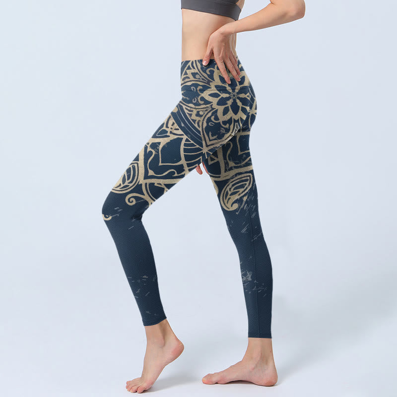 Nimara Ritual Retro Mandala Pattern Print Gym Leggings Women's Yoga Pants
