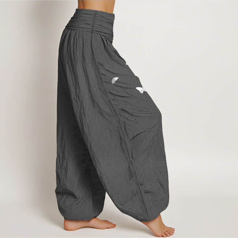 Nimara Ritual Pure Cotton Elegant Butterfly Dandelion Pattern Women's Elastic Waist Harem Pants