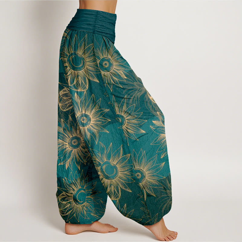 Nimara Ritual Cotton Retro Print Flower Pattern Women's Elastic Waist Harem Pants