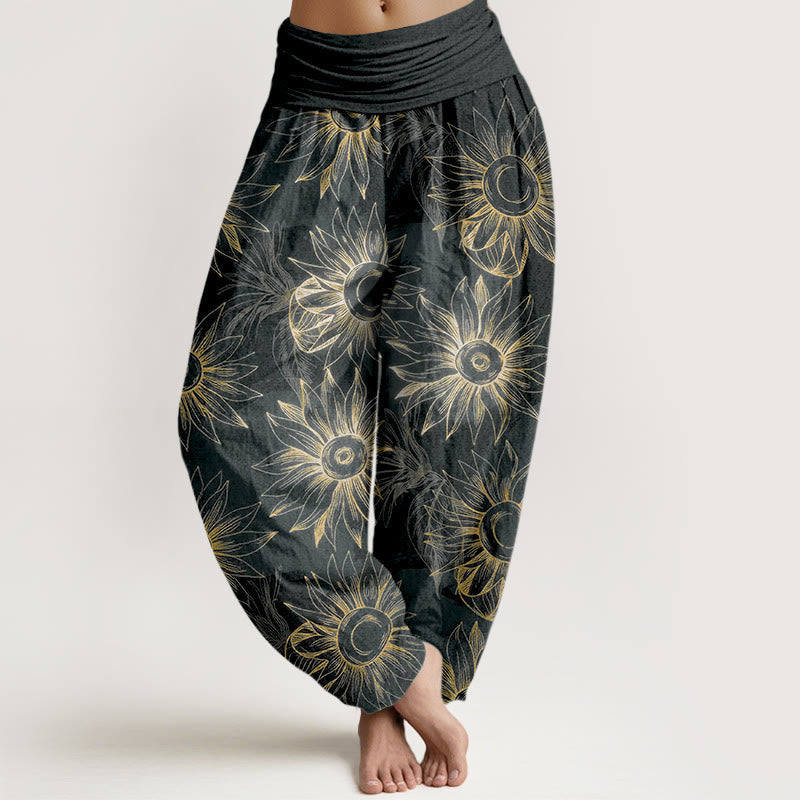 Nimara Ritual Cotton Retro Print Flower Pattern Women's Elastic Waist Harem Pants