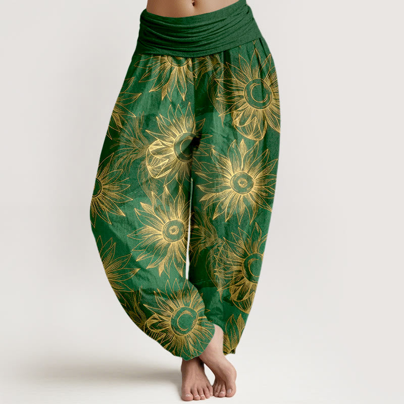 Nimara Ritual Cotton Retro Print Flower Pattern Women's Elastic Waist Harem Pants