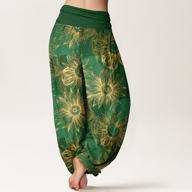 Nimara Ritual Cotton Retro Print Flower Pattern Women's Elastic Waist Harem Pants