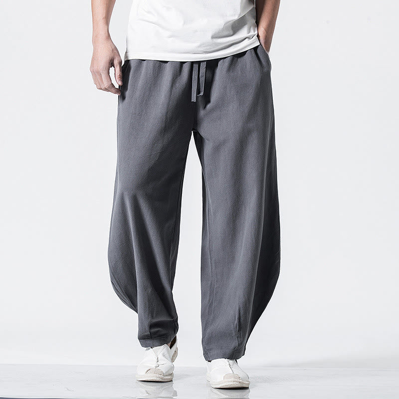 Nimara Ritual Drawstring Elastic Waist Ankle-Length Men's Cotton Pants With Pockets
