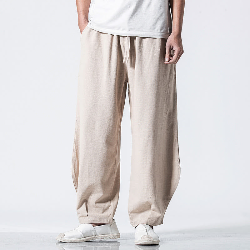 Nimara Ritual Drawstring Elastic Waist Ankle-Length Men's Cotton Pants With Pockets
