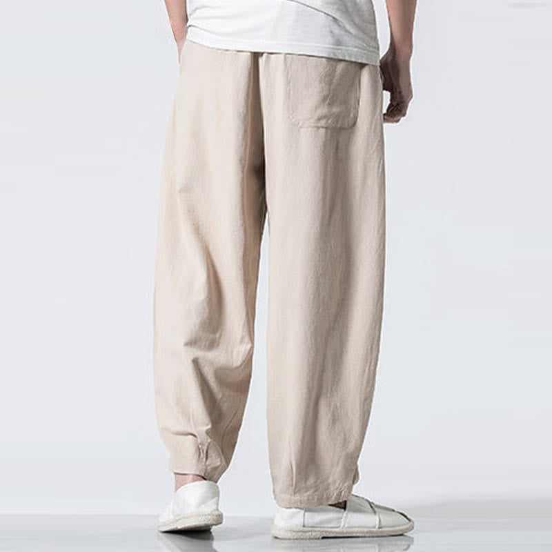 Nimara Ritual Drawstring Elastic Waist Ankle-Length Men's Cotton Pants With Pockets