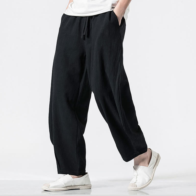Nimara Ritual Drawstring Elastic Waist Ankle-Length Men's Cotton Pants With Pockets