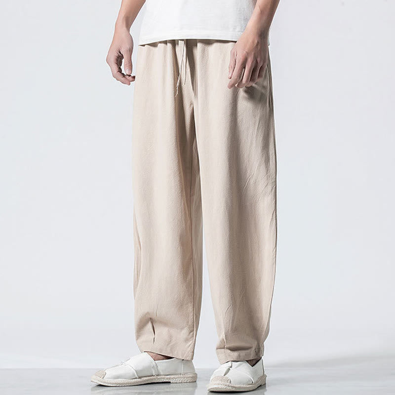 Nimara Ritual Drawstring Elastic Waist Ankle-Length Men's Cotton Pants With Pockets