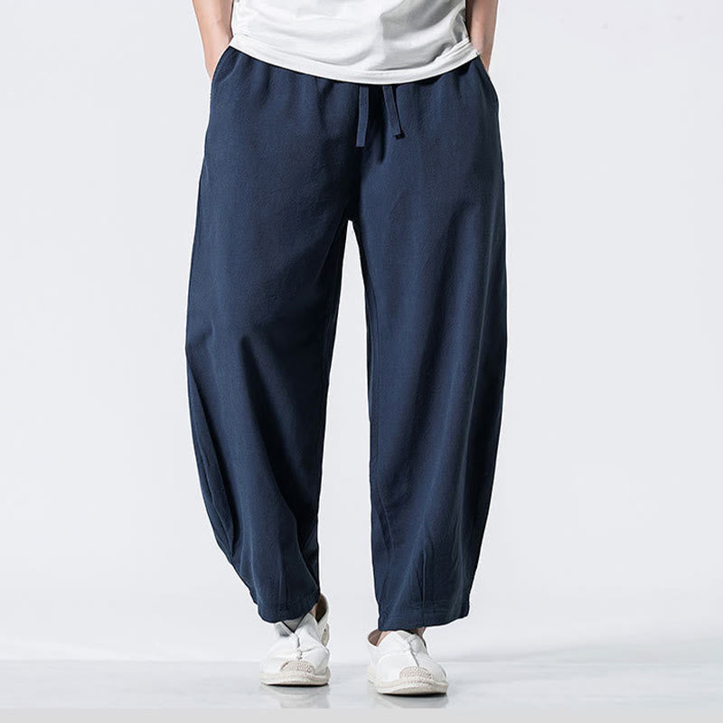 Nimara Ritual Drawstring Elastic Waist Ankle-Length Men's Cotton Pants With Pockets