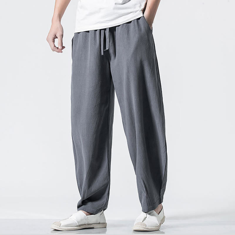 Nimara Ritual Drawstring Elastic Waist Ankle-Length Men's Cotton Pants With Pockets