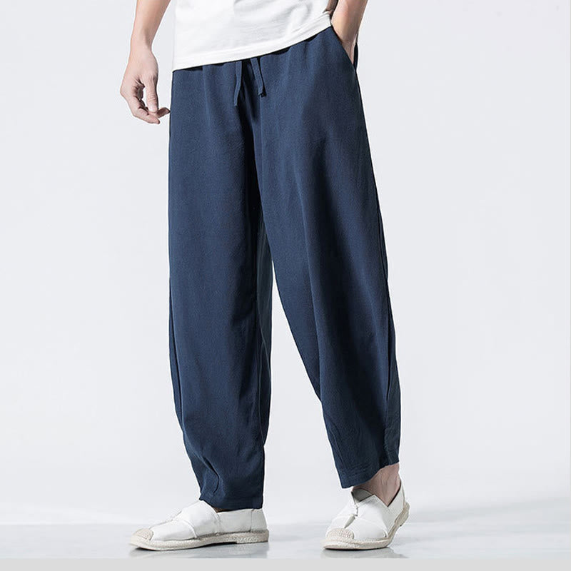 Nimara Ritual Drawstring Elastic Waist Ankle-Length Men's Cotton Pants With Pockets