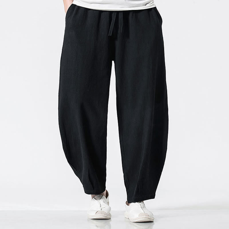 Nimara Ritual Drawstring Elastic Waist Ankle-Length Men's Cotton Pants With Pockets
