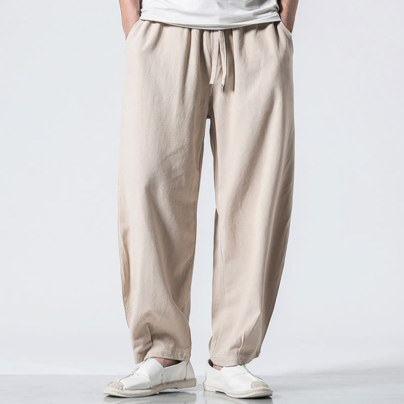 Nimara Ritual Drawstring Elastic Waist Ankle-Length Men's Cotton Pants With Pockets