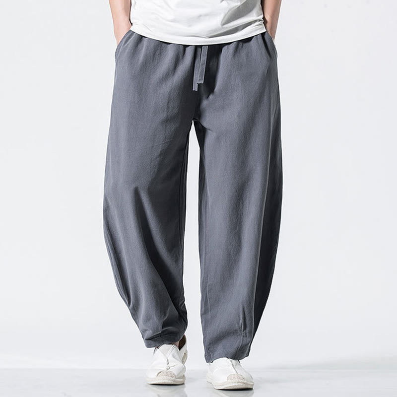Nimara Ritual Drawstring Elastic Waist Ankle-Length Men's Cotton Pants With Pockets