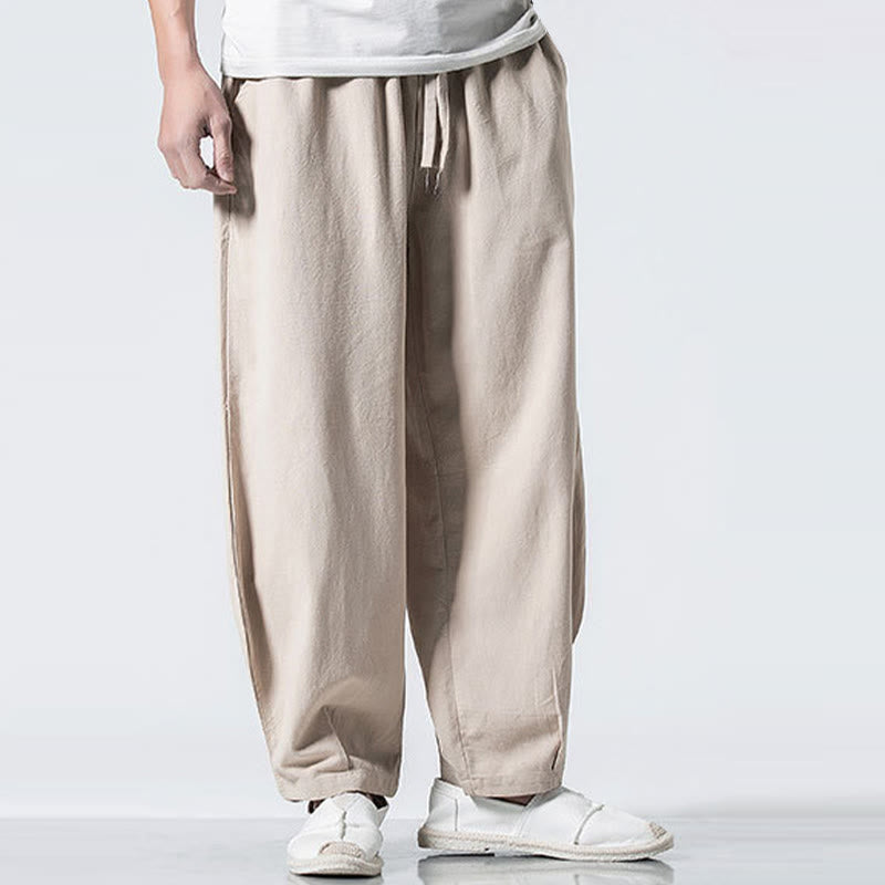 Nimara Ritual Drawstring Elastic Waist Ankle-Length Men's Cotton Pants With Pockets