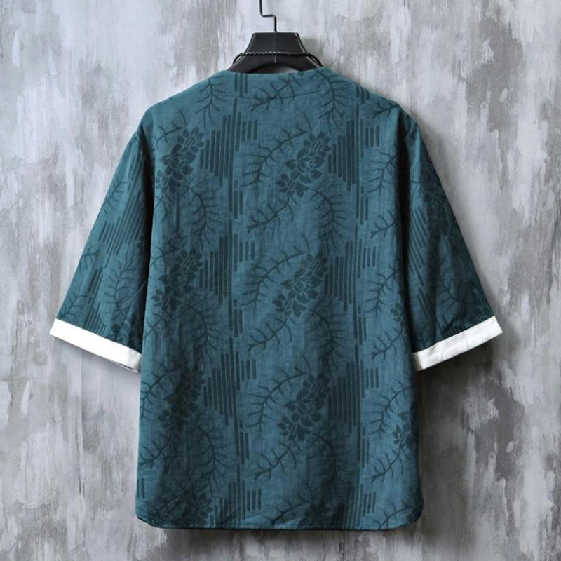 Nimara Ritual Summer Floral Pattern Frog-Button Half Sleeve Cotton Men's Shirt