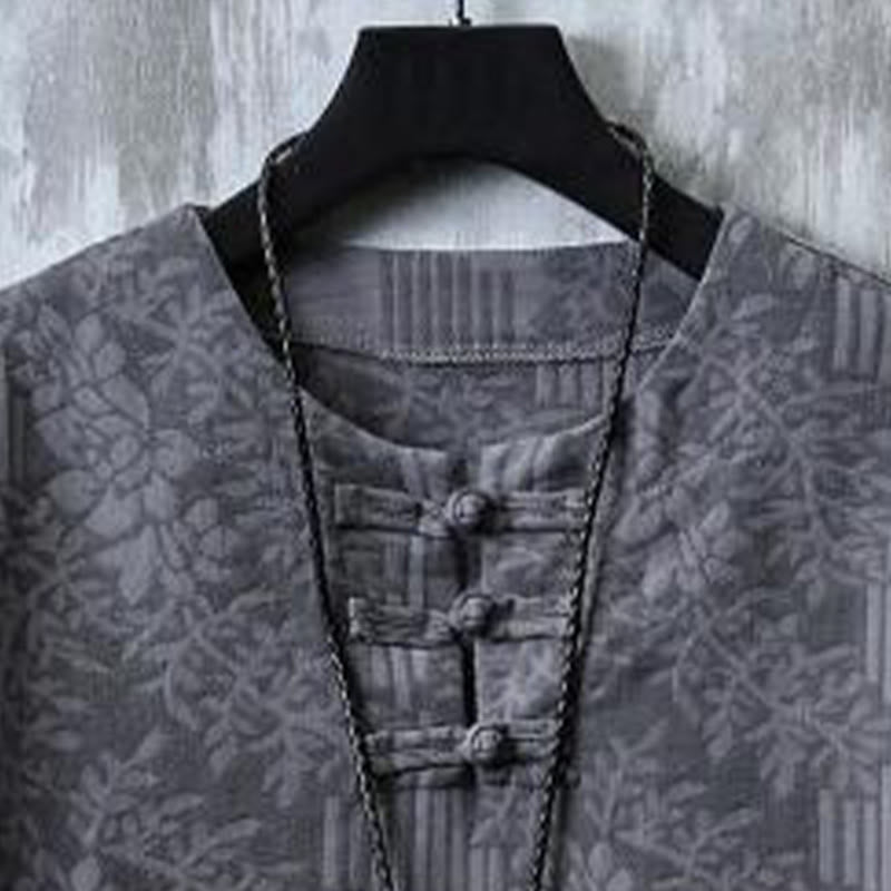 Nimara Ritual Summer Floral Pattern Frog-Button Half Sleeve Cotton Men's Shirt
