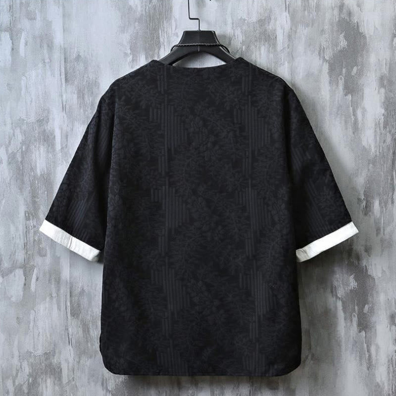 Nimara Ritual Summer Floral Pattern Frog-Button Half Sleeve Cotton Men's Shirt