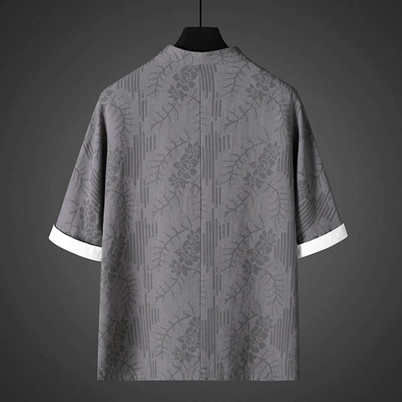 Nimara Ritual Summer Frog-Button Half Sleeve Floral Pattern Cotton Men's Shirt