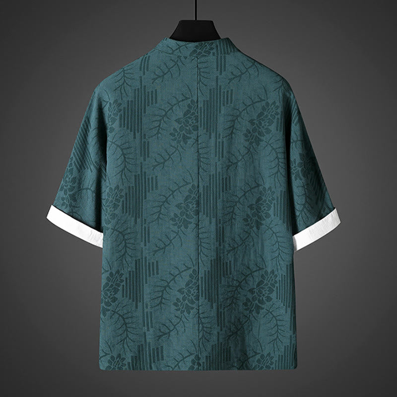 Nimara Ritual Summer Frog-Button Half Sleeve Floral Pattern Cotton Men's Shirt