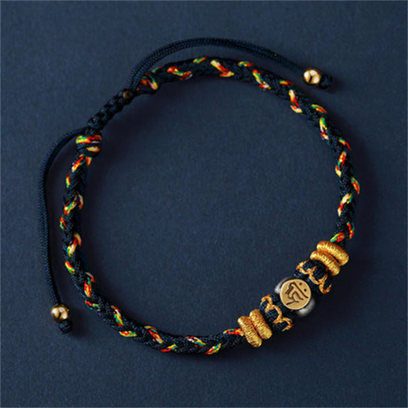 Nimara Ritual Chinese Zodiac Natal Buddha Silver Luck Braided String Bracelet