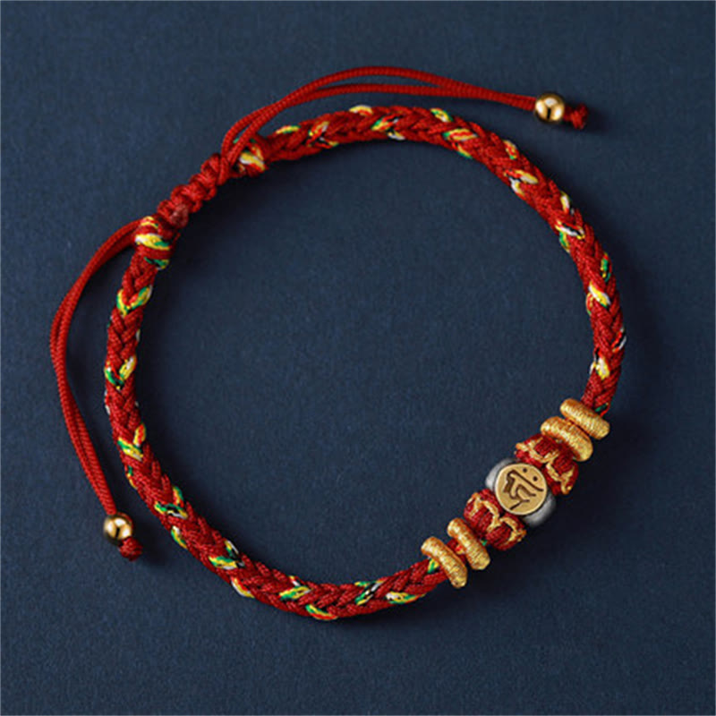 Nimara Ritual Chinese Zodiac Natal Buddha Silver Luck Braided String Bracelet