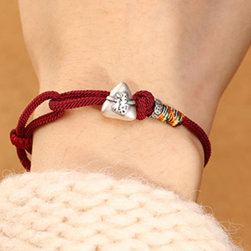 Nimara Ritual 999 Sterling Silver Fu Character Zongzi Fortune Luck Rope Bracelet