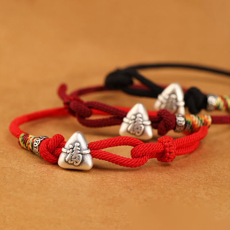 Nimara Ritual 999 Sterling Silver Fu Character Zongzi Fortune Luck Rope Bracelet