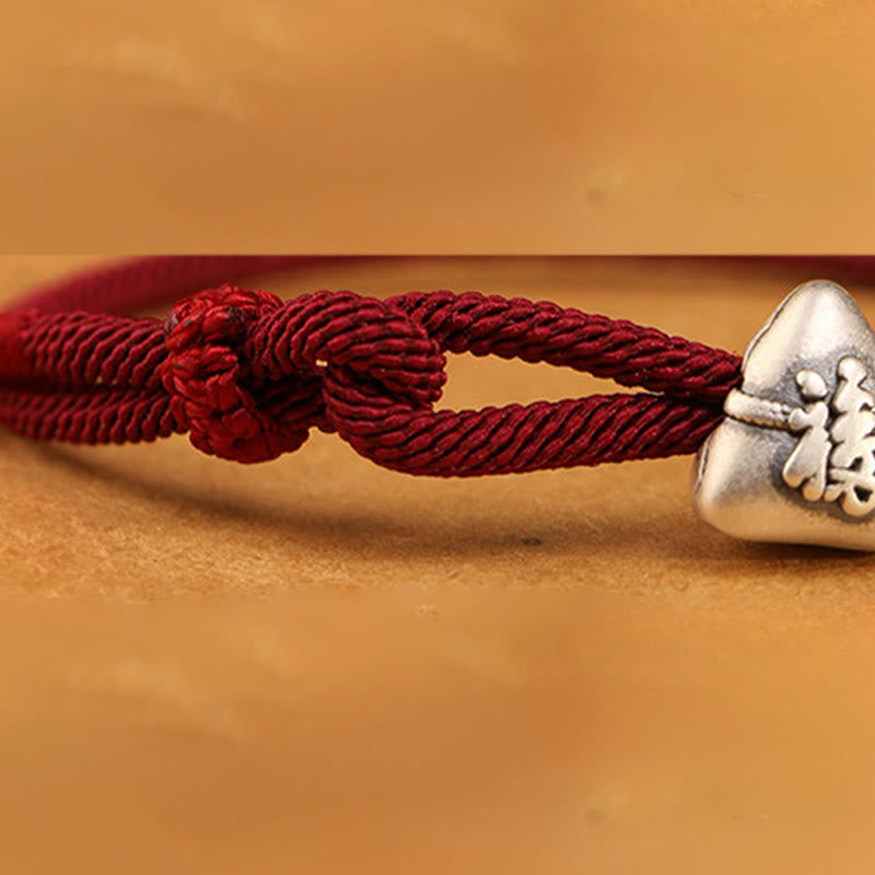 Nimara Ritual 999 Sterling Silver Fu Character Zongzi Fortune Luck Rope Bracelet