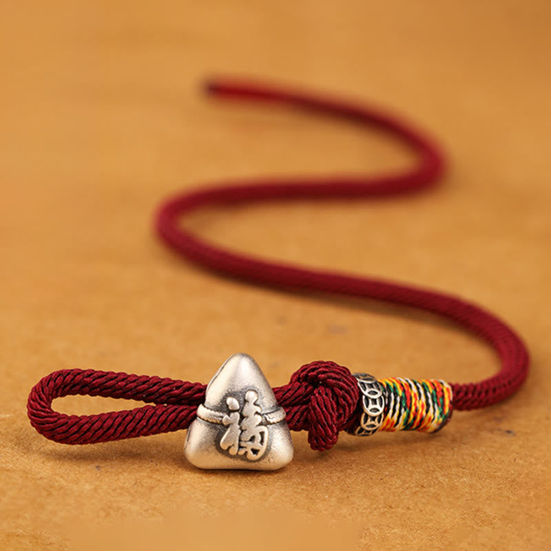 Nimara Ritual 999 Sterling Silver Fu Character Zongzi Fortune Luck Rope Bracelet