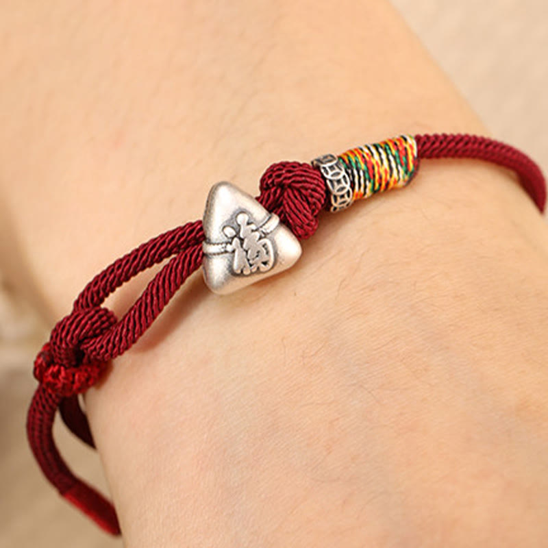 Nimara Ritual 999 Sterling Silver Fu Character Zongzi Fortune Luck Rope Bracelet