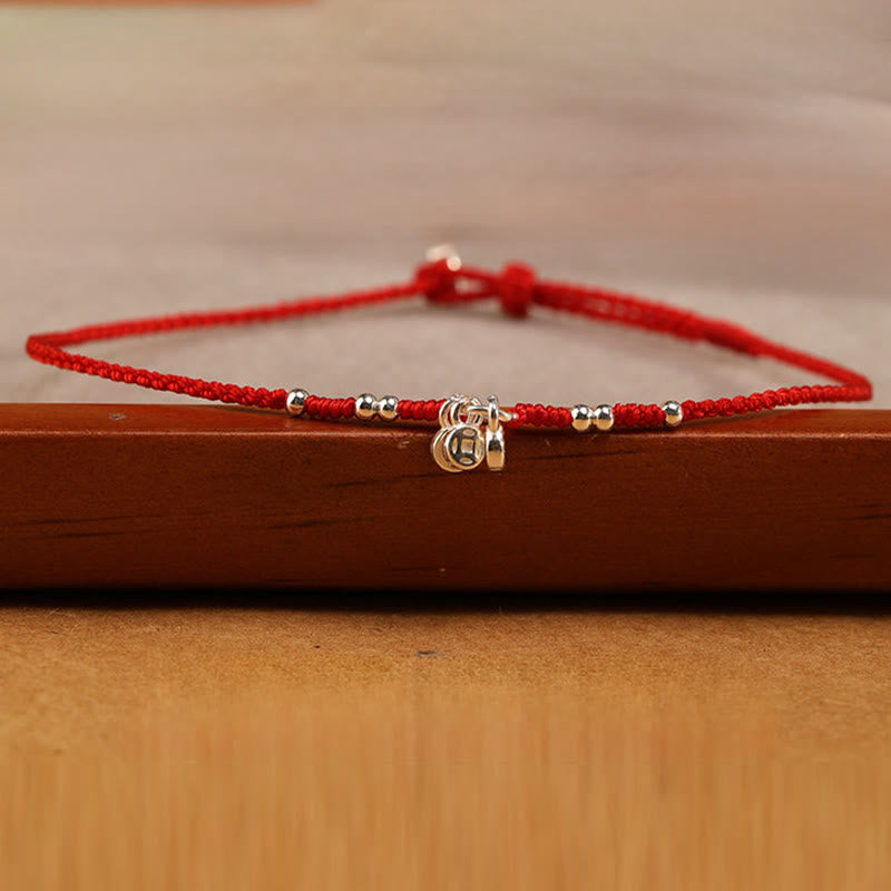 Nimara Ritual Handcrafted 925 Sterling Silver Copper Coins Design Protection Strength Ultra-Thin Bracelet Anklet