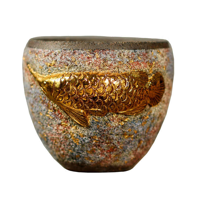 Nimara Ritual Golden Arowana Koi Fish Ceramic Teacup Kung Fu Tea Cup