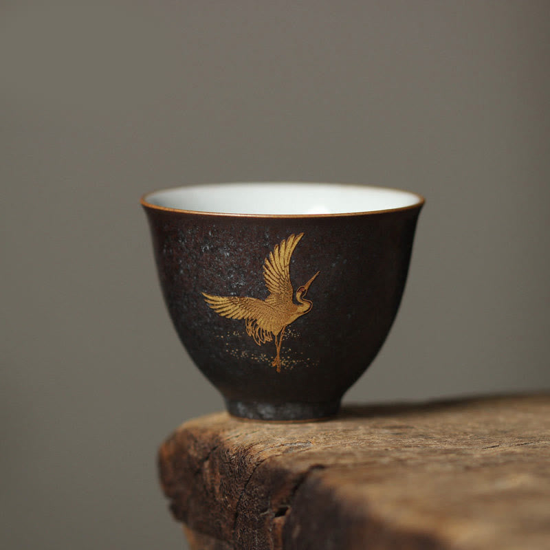 Nimara Ritual Small Hand-painted Golden Crane Ceramic Teacup Kung Fu Tea Cup 40ml