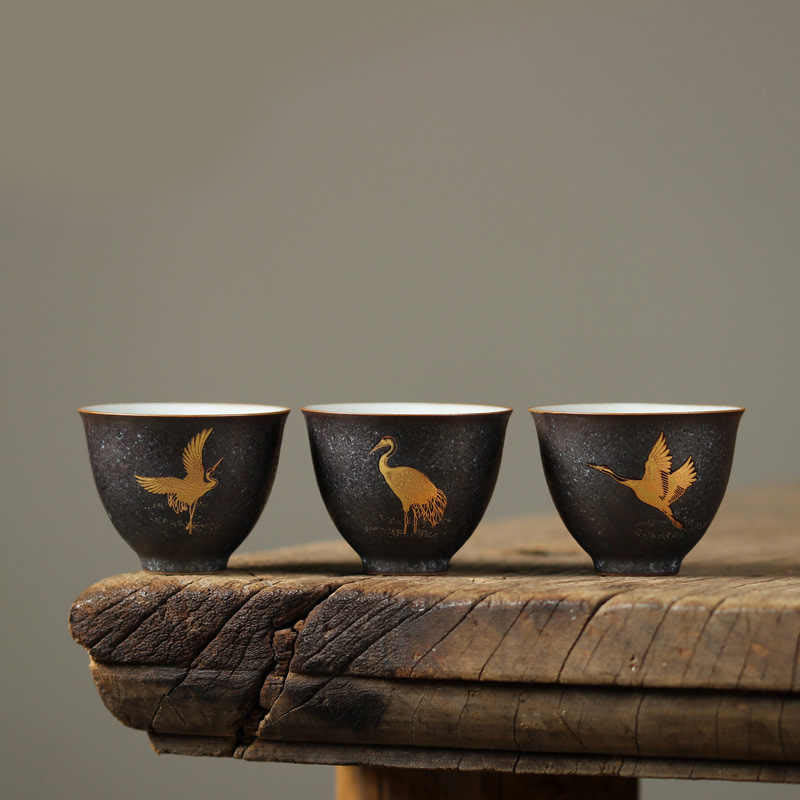 Nimara Ritual Small Hand-painted Golden Crane Ceramic Teacup Kung Fu Tea Cup 40ml