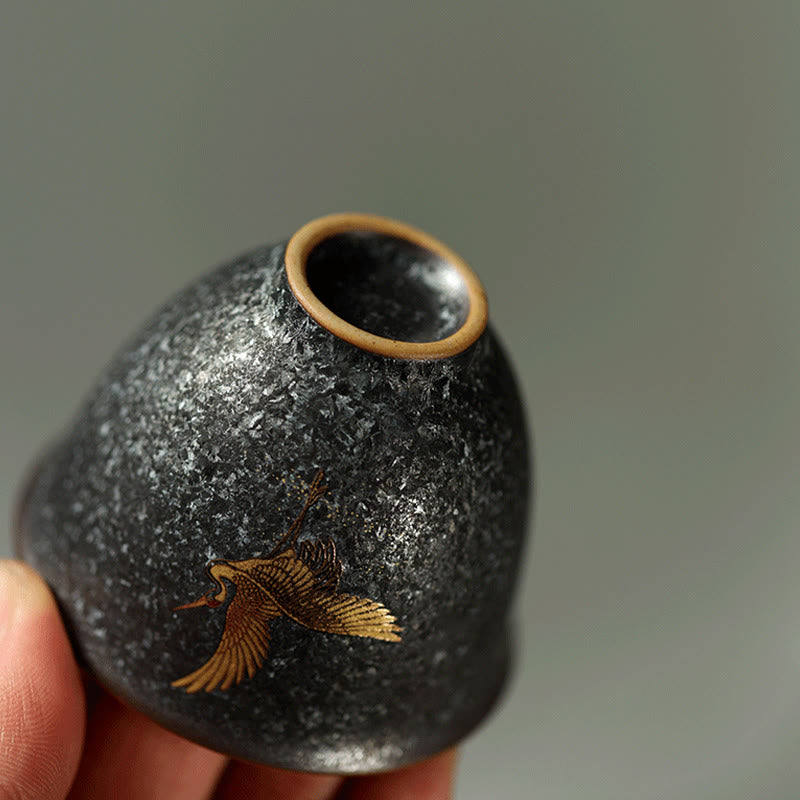 Nimara Ritual Small Hand-painted Golden Crane Ceramic Teacup Kung Fu Tea Cup 40ml