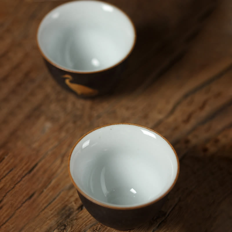 Nimara Ritual Small Hand-painted Golden Crane Ceramic Teacup Kung Fu Tea Cup 40ml