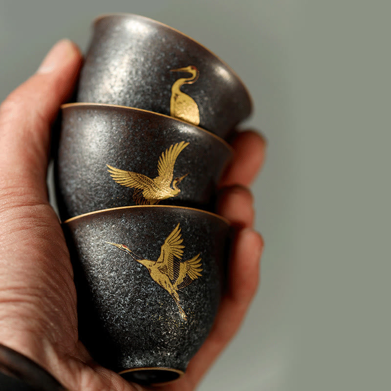 Nimara Ritual Small Hand-painted Golden Crane Ceramic Teacup Kung Fu Tea Cup 40ml