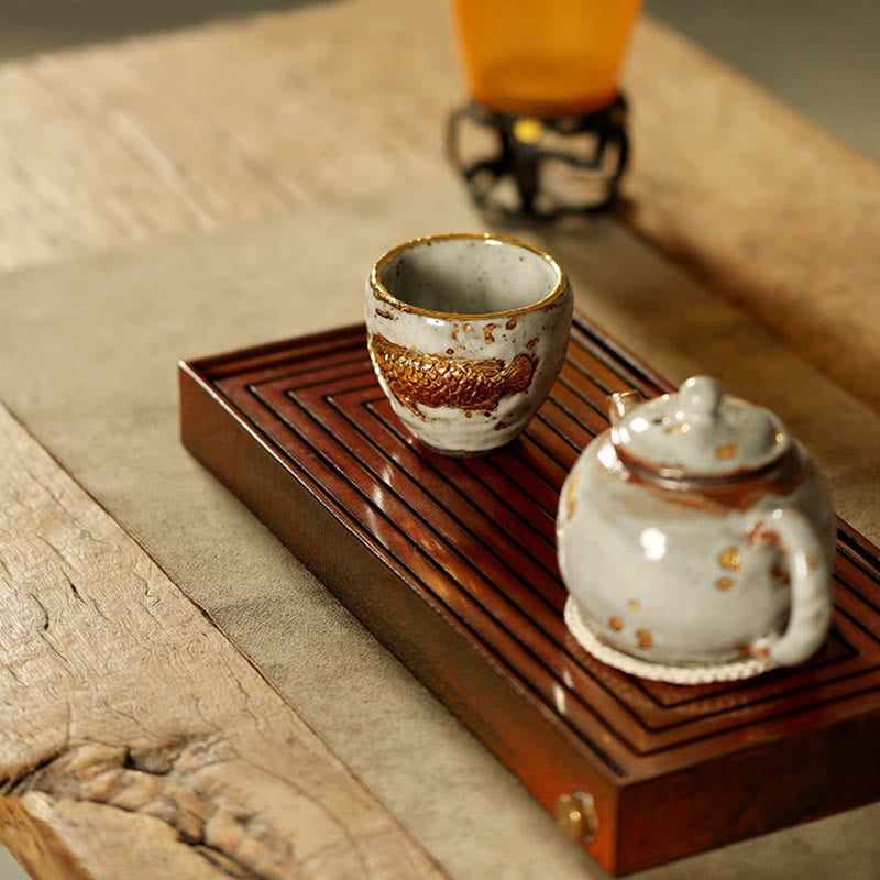 Nimara Ritual Handcrafted Golden Arowana Koi Fish Ceramic Teacup Kung Fu Tea Cup Teapot