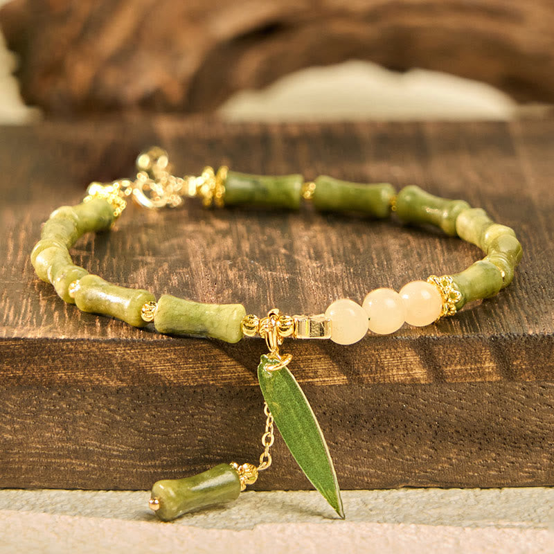 Nimara Ritual Jade Bamboo Leaf Lily Of The Valley Pattern Luck Abundance Bracelet