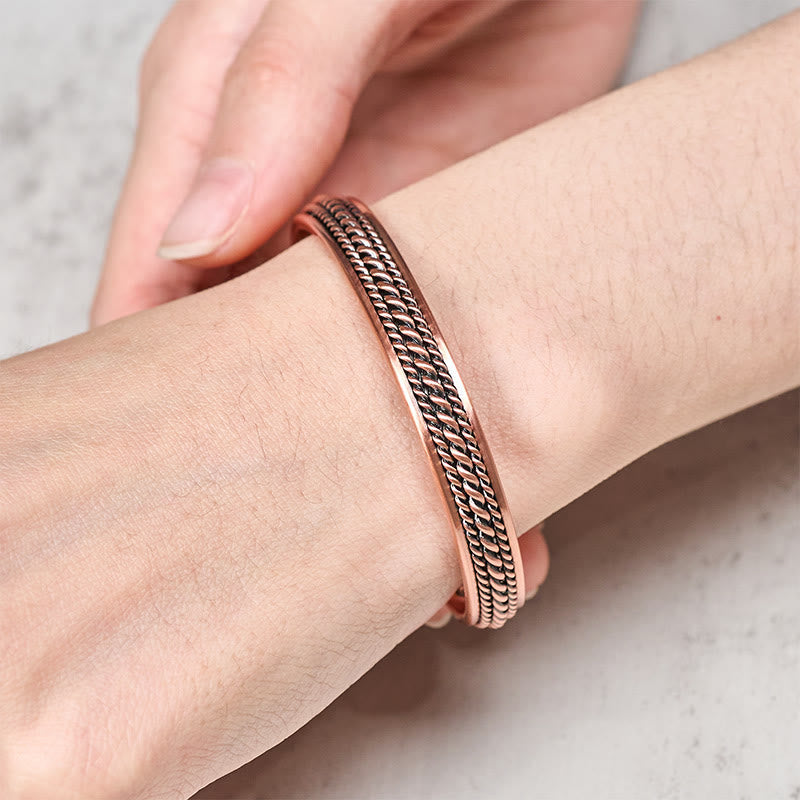 Nimara Ritual Simple Twisted Design Copper Balance Luck Open Cuff Bracelet Bangle